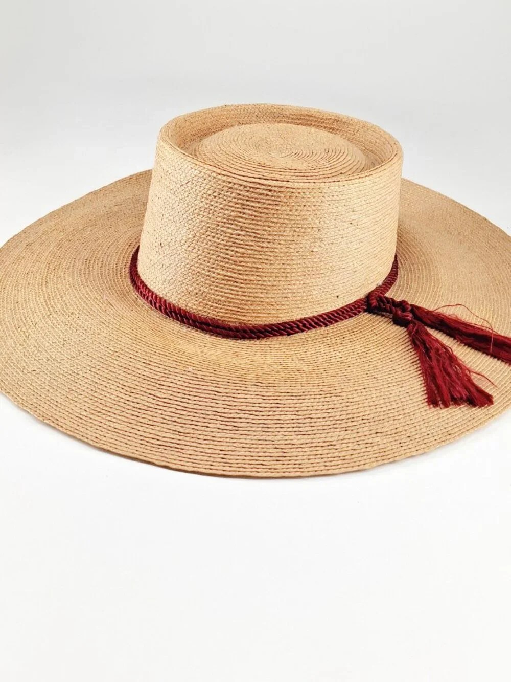 Vintage Vaquero Straw Hat Wide Brim Flat Crown Western Ranch Sun Hat Red Rope - Picture 2 of 12